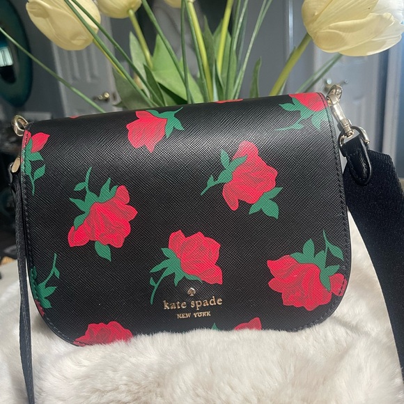 Kate Spade Black and Red Rose Crossbody Bag - Picture 1 of 12
